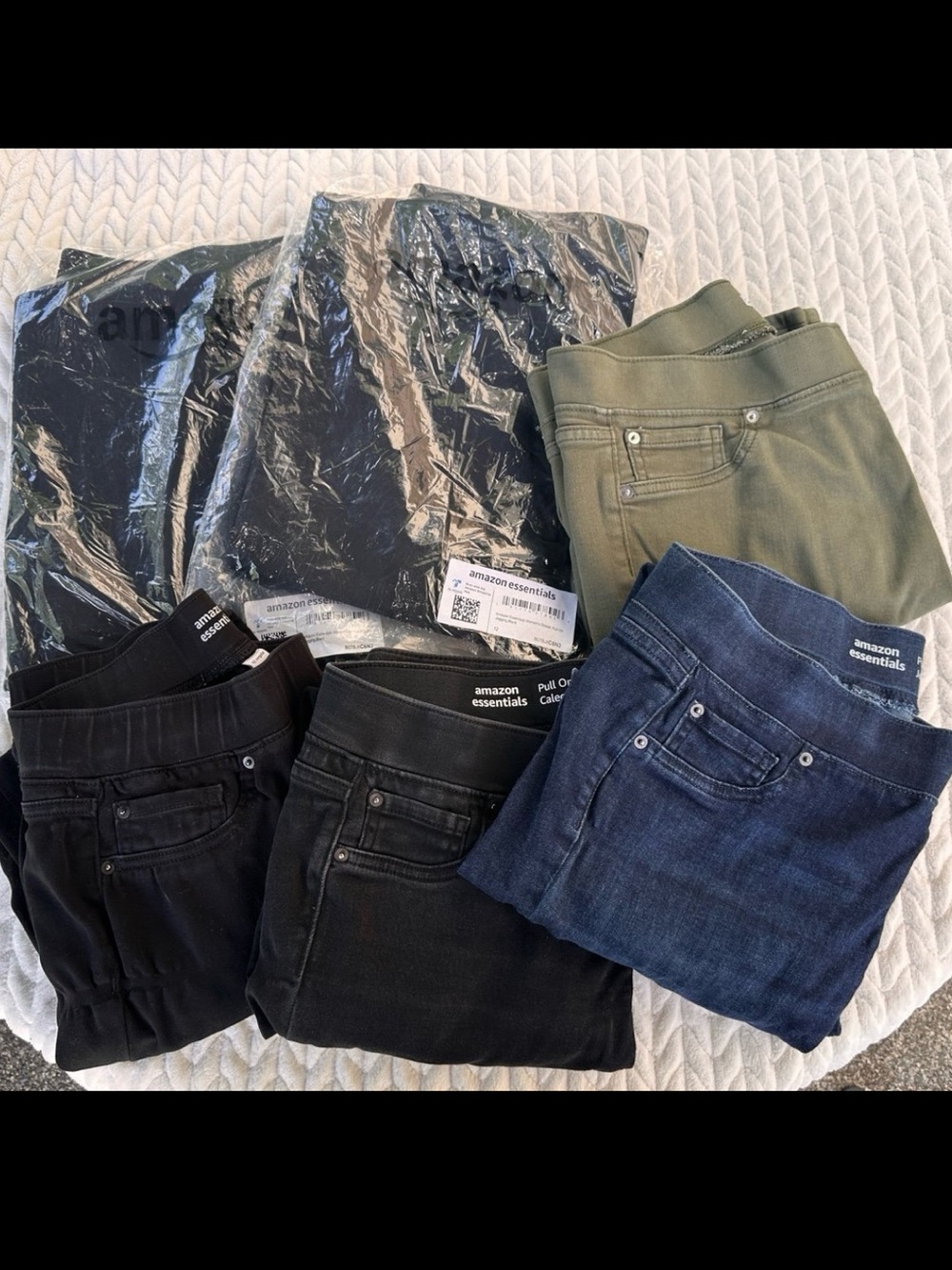 6 Pairs Amazon Essentials Stretch Pull-On Jeggings Black Green Jeans 12